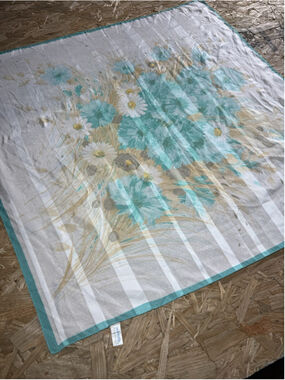 Vintage Made in Italy Floral Scarf Teal Daisy Bouquet Cottagecore Spring 30 X 29